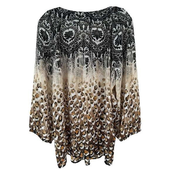 Chico's Animal Print Smock Peasant Top Blouse, size 2 - Picture 3 of 7